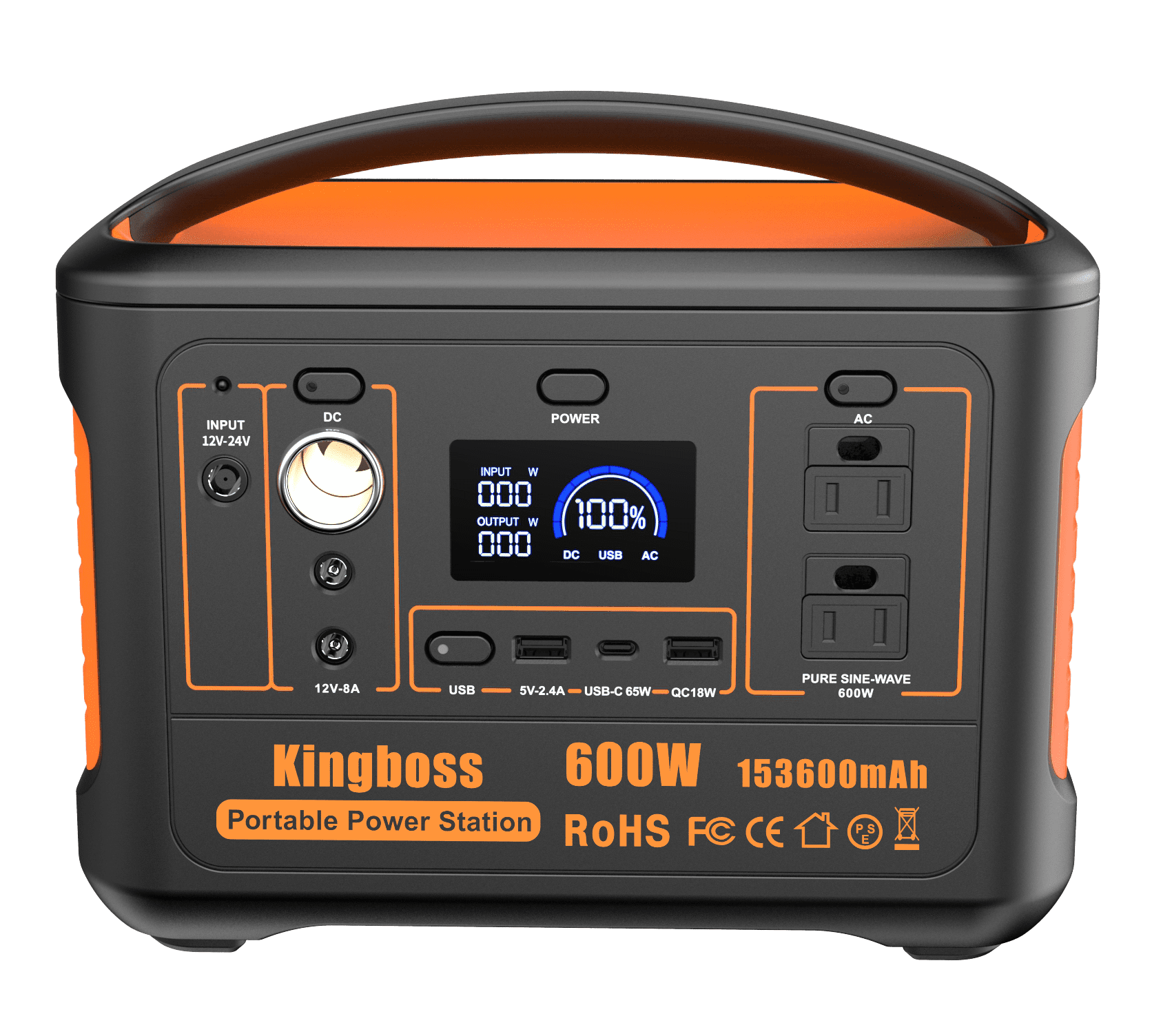 Portable Power Station 568Wh/600W Wireless Charger 15W PD Output 65W Type-C/QC 3.0/AC Outlets Solar Generator CPAP Battery Power Emergency Backup Powe