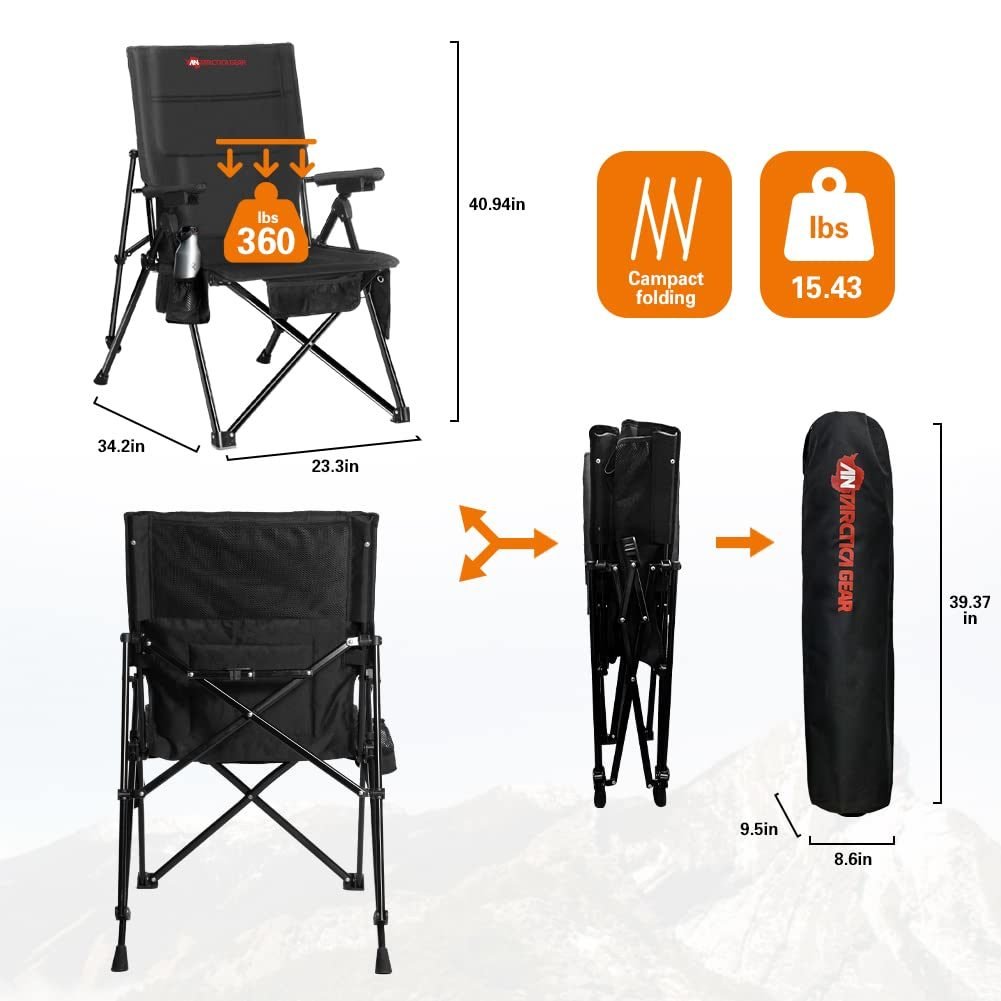 Antarctica Gear Heated Camping Chair With 12V 16000mAh Battery Pack, Heated Portable Chair, Perfect For Camping, Outdoor Sports, Hunting (Color: Black)